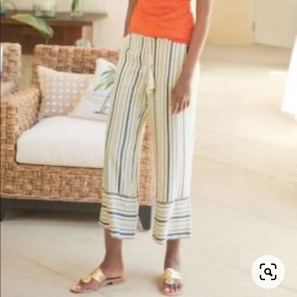 Soft Surroundings Pants - Cropped wide leg striped pants elastic waist drawstring